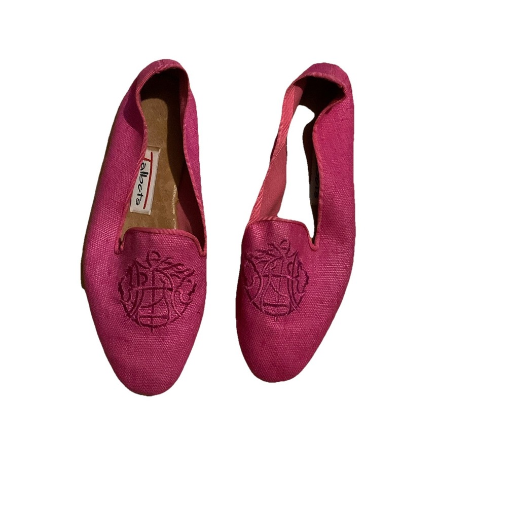 Talbots Womens Pink Embroidered Comfort Ballet Flat Shoes Old Money Preppy